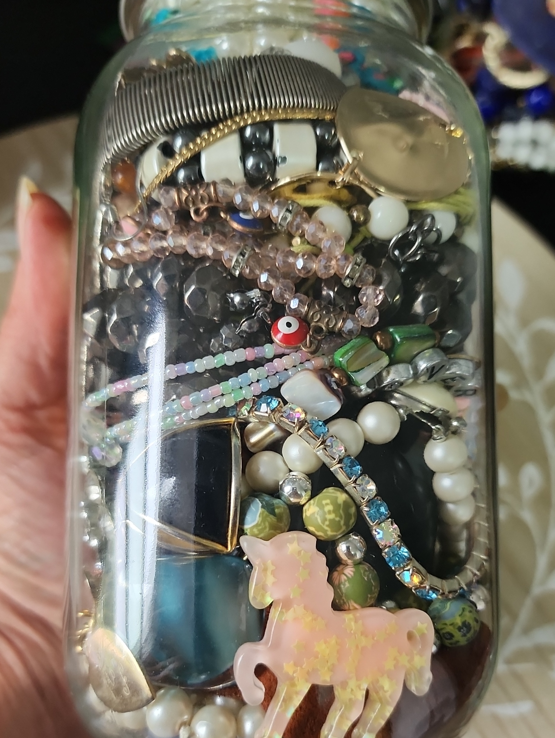 Colorful Mystery Jewelry Jar Most Wearable 1 Quart #4 Costume Fashion Jew